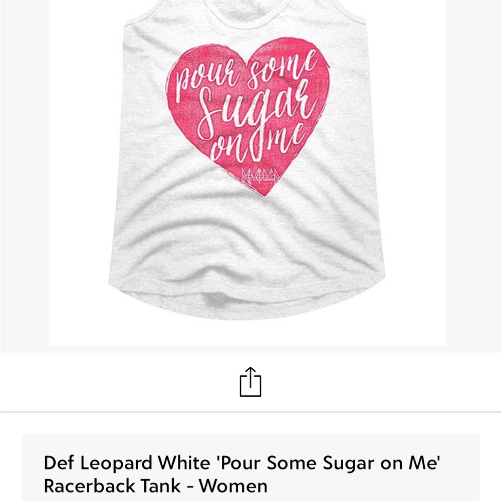 White Flowy Racer Back Def Leppard Tank- Pour Some Sugar On Me